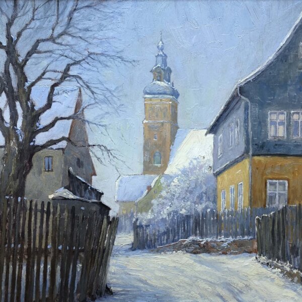 Konstantin Stoitzner, Verschneites Dorf, Gemälde