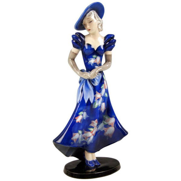 Goldscheider Keramik, Dame mit Hut und blauem Kleid
