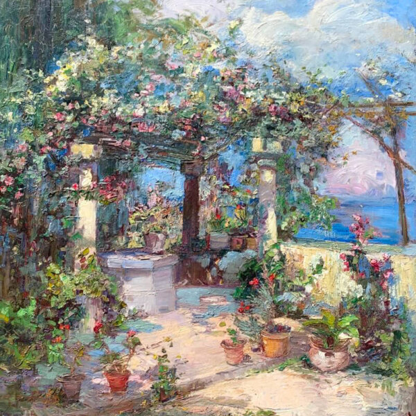 Leontine von Littrow, Blühende Terrasse - Gemälde